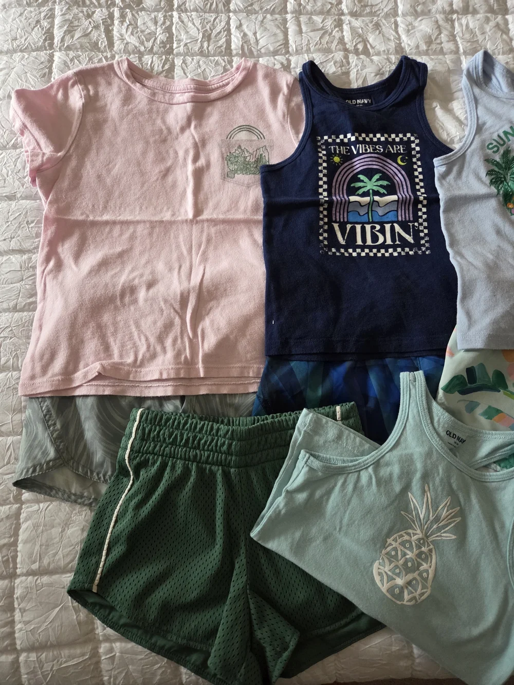 Assorted Girls' Tank Tops and Shorts - Pink, Navy, Mint, Gray, Green